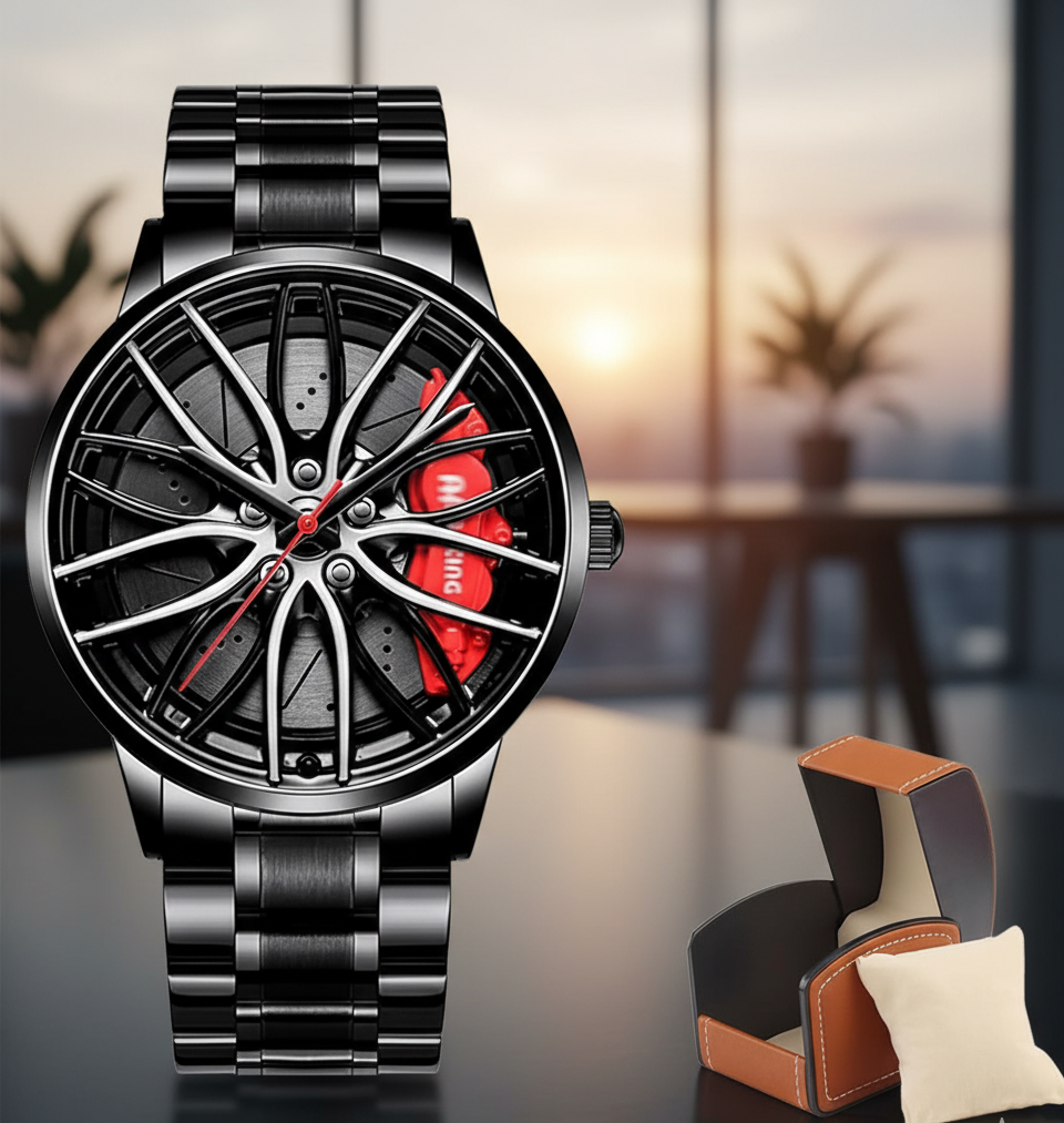 Men's Creative 3D Car Wheel Rotating Wrist Watch