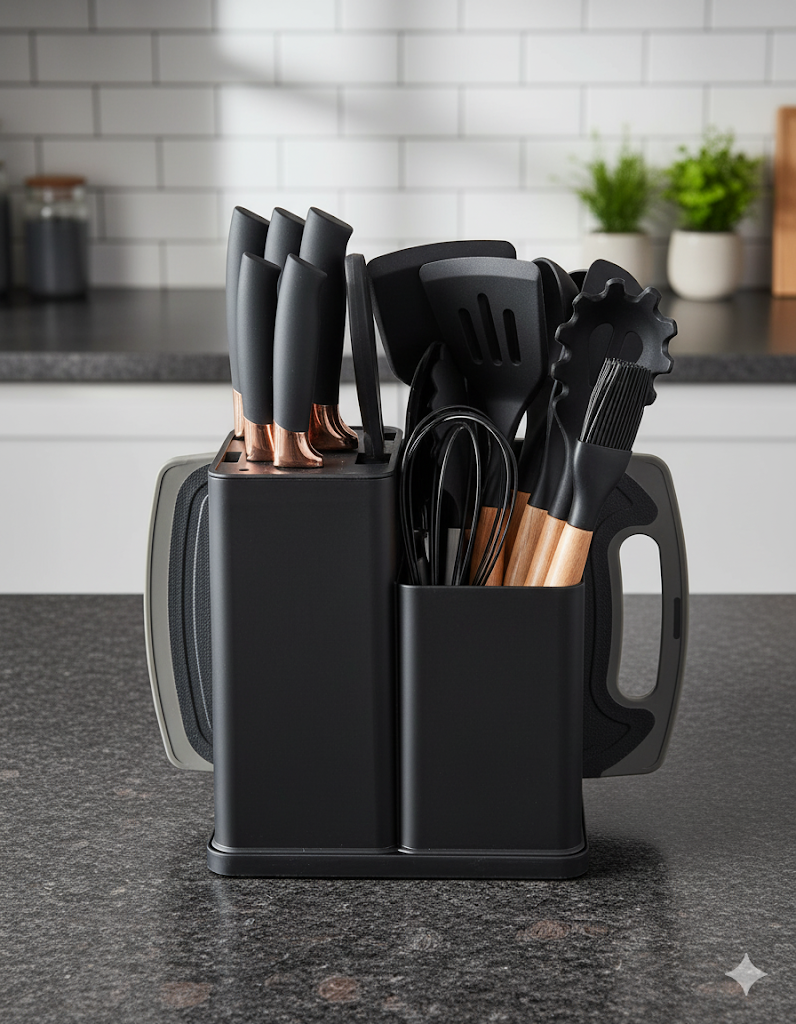 19-Piece Kitchen Utensil & Knife Block Set